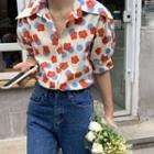 Short-sleeve Floral Print Shirt / Skirt