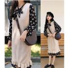 Floral Long-sleeve Shirt Dress / Sleeveless Knit Dress