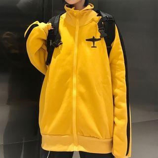 Contrast Trim Zip Jacket Yellow - One Size