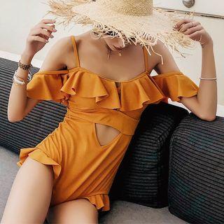 Frill-trim Cold Shoulder Swimsuit