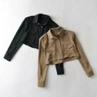 Long Sleeve Collar Crop Shirt