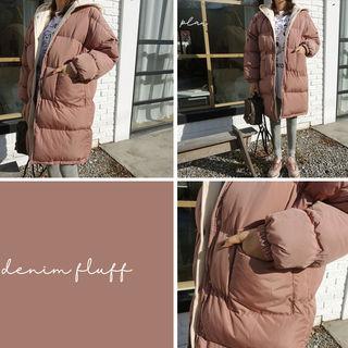 Hooded-layered Padded Jacket Pink - One Size
