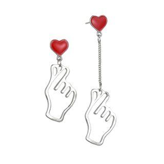 Non-matching Heart & Hand Dangle Earring 1 Pair - As Shown In Figure - One Size