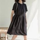 Short-sleeve Sailor-collar Dress Black - One Size