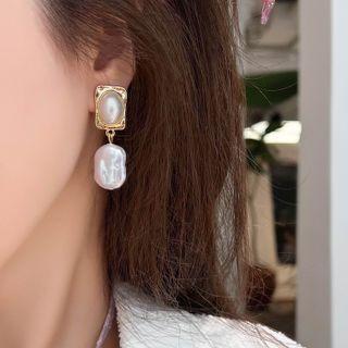 Irregular Pearl Alloy Dangle Earring 1 Pair - Type A - White - One Size