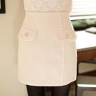 Faux-pearl Pocket-front Mini Skirt