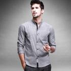 Pinstriped Stand-collar Long-sleeve Shirt