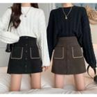 High-waist Pocket Woolen Mini Skirt