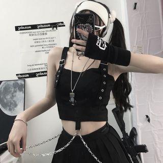 Chain Strap Camisole Top With Chain - Black - One Size
