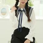 Sailor-collar Crepe Blouse White - One Size