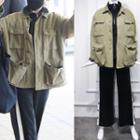 Fleece-lined Loose-fit Jacket / Stand-collar Top / Boot-cut Pants