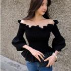 Off-shoulder Ruched Frilled Trim Top As Shown In Figure - One Size