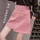 Faux Leather Buttoned Mini Skirt