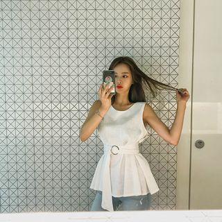 Sleeveless Belted Linen Blend Top