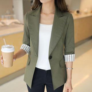 Single-breasted Stripe-sleeve Linen Blend Jacket