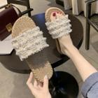 Bead Accent Frayed Slide Sandals
