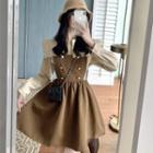 Long-sleeve Wide Collar Blouse / Mini A-line Overall Dress