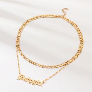 Lettering Layered Chain Necklace Gold - One Size