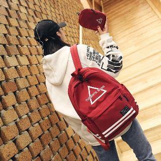 Striped Trim Backpack With Pouch