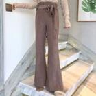 Long-sleeve Frill Trim Top / Bell-bottom Pants With Sash