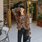 Frilled-detail Leopard Top One Size
