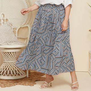High-waist Pattern Print A-line Midi Skirt