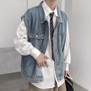Denim Button-up Vest / Plain Shirt