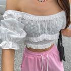 Two-way Frilled Eyelet-lace Crop Top