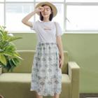 Set: Short-sleeve T-shirt Dress + Floral Midi Skirt