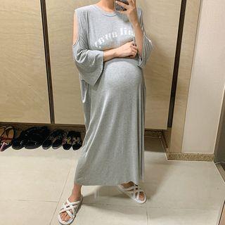 Cold-shoulder Letter-printed Oversized Dress