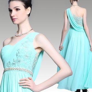 Embellished One-shoulder Evening Gown
