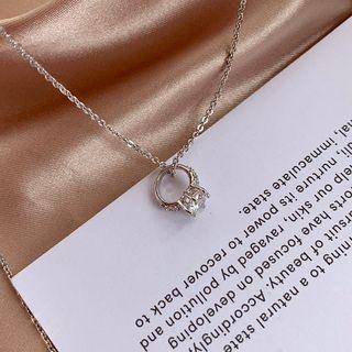 Rhinestone Ring Necklace 1pc - Silver - One Size