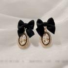 Bow Fabric Faux Pearl Rhinestone Alloy Dangle Earring E4414 - 1 Pair - 925 Silver - Black - One Size