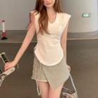 Sleeveless T-shirt / Frayed Trim Skort