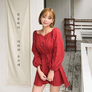 Button-through Mini Flare Dress
