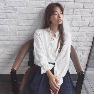 Ruffle Puff-sleeve Loose-fit Blouse