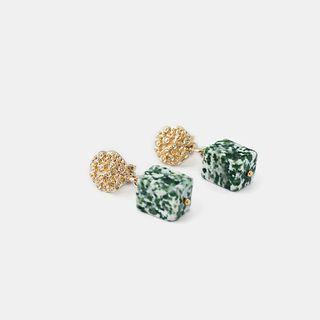 Cube Drop Ball Earrings 1 Pair - Green - One Size