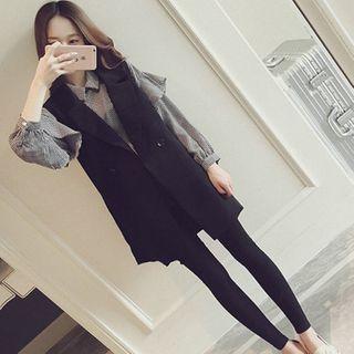 Set: Ruffle Trim Blouse + Long Vest