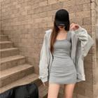 Mini Bodycon Tank Dress / Hooded Zip Jacket
