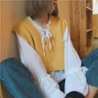 Plain Knit Vest / Plain Bell-sleeve Loose-fit Blouse