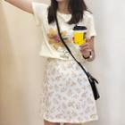 Flower Print Short-sleeve T-shirt / Floral Print A-line Skirt