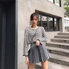 Striped Knit Top / Mini Pleated Skirt