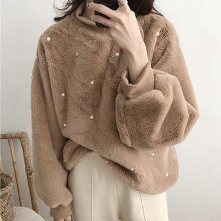 Mock Neck Fleece Beaded Sweatshirt