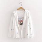 Floral Embroidered Hooded Button Jacket White - One Size