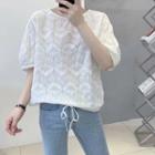 Elbow-sleeve Embroidered Blouse White - One Size