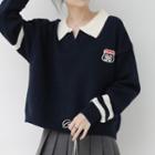 Embroidered Striped Collared Sweater
