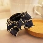 Fringed Fabric Bow Hair Clamp 01 - Denim Blue - One Size