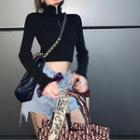 Half-zip Turtleneck Cropped Knit Top