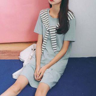Stripe Panel Short-sleeve Minidress