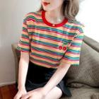 Cherry Embroidered Striped T-shirt